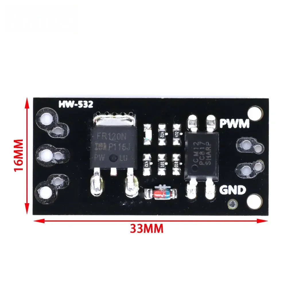 Isolated MOSFET Driver Module (FR120N/LR7843/AOD4184) - 3V/5V Logic Level, Relay Replacement Board for Arduino & MCU Control