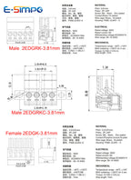 10pairs Aerial Butt Welding 2EDGRK 15EDGRK-3.81 3.5mm 2-24P Plugin Male Pin+Female Socket 28-16AWG Wire Screw Terminal Block