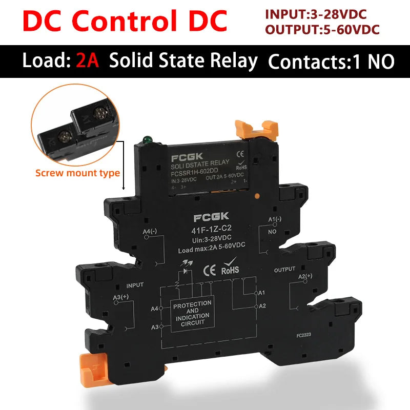 FCGK DC Control AC Slim Interface Solid State Relay Module DIN SSR Slim Relay DC Control DC 41F-1Z-C2/C4 SSR Relay DIN Rail
