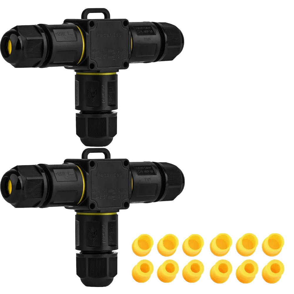 IP68 Screwless Lever Waterproof Outdoor T Shape 3P Junction Box 3Way 4-11mm 450V24A CE Electrical Quick Release Cable Connector