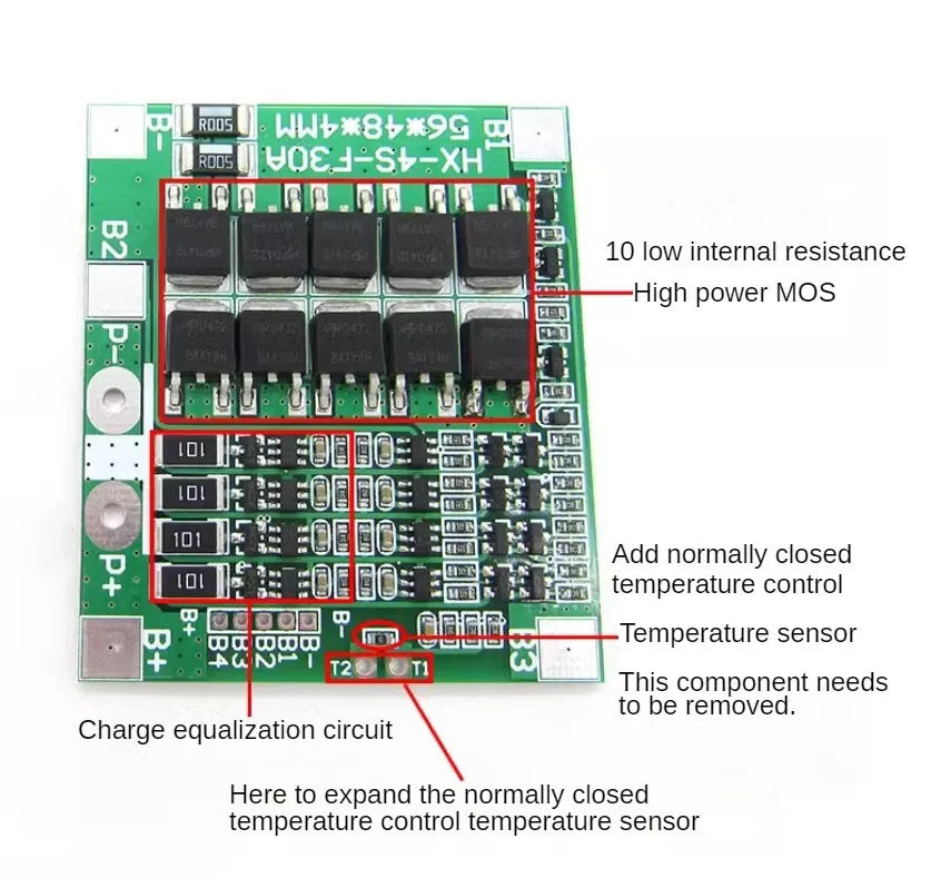 BMS 4S 3.2V 3.7V 30A LiFePO4 / Lithium Battery Charge Protection Board 12.8V 14.4V 18650 32650 Battery Packs With Balance