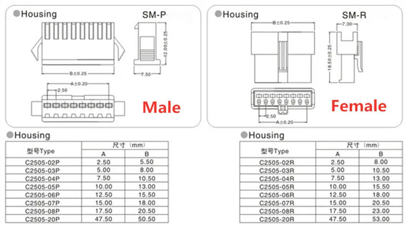 5Pair 2P 3 4Pin JST1.25mm PH 2.0mm XH 2.54mm SM2.5 JST Male Plug Female Jack Socket DIY Electrical Wire Terminal Cable Connector