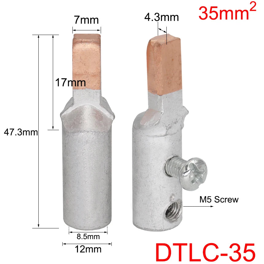 DTLC-10/16/25/35/50/70 Electrical Cable Wire Tubular Lug Screw Connection Connector Copper-AL Cord End Spade Pin Crimp Terminal
