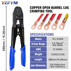 Heavy Duty Battery Lug Crimper YEJ-5100A for 5A-100A(AWG 13-3) OT Open Barrel Terminals, Automotive Wire Crimp Pliers