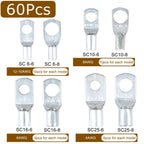 60PCS Tinned Copper Wire Lugs kit, Battery Terminal connectors Cable Ends, Ring terminals Used on AWG10 8 6 4 Cables