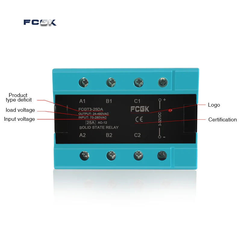 DA Three Phase Solid State Relay  25A 40A 100A DC TO AC 3 Phase SSR 3-32V DC Control 24-480V