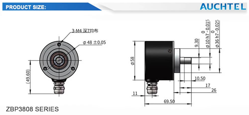AUCHTEL 38mm Incremental Rotary Encoder 8mm Half Hollow Shaft Photoelectric Optical Switch 10-1024-1800-2500-3600 PPR 5-24VDC