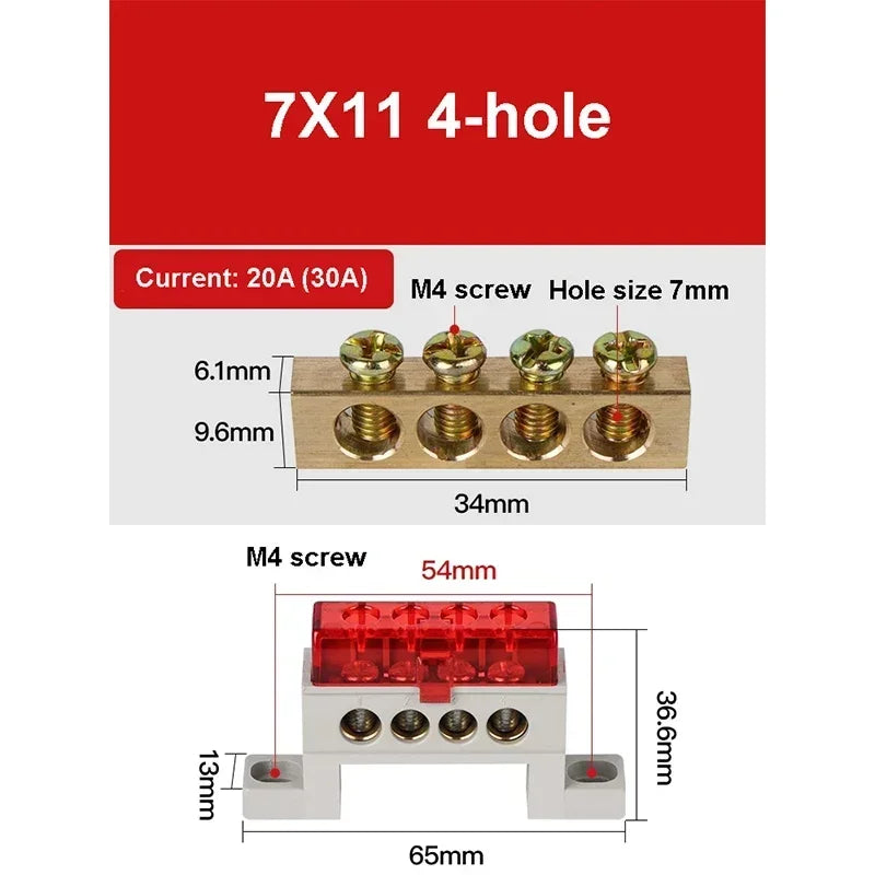 A10 Series 7*11 9*14 3/4/5/6/7/8/10/12 Hole Zero Ground Row Copper Bar Connection Terminal Wiring Terminal of Distribution Box