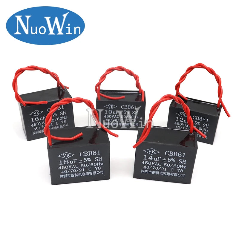 CBB61 450V 1UF 1.2UF 1.5UF 2UF 2.5UF 3UF 3.5UF 4UF 4.5UF 5UF 8UF 10UF 18UF 20UF 25UF Terminal Ceiling AC Fan starting capacitor