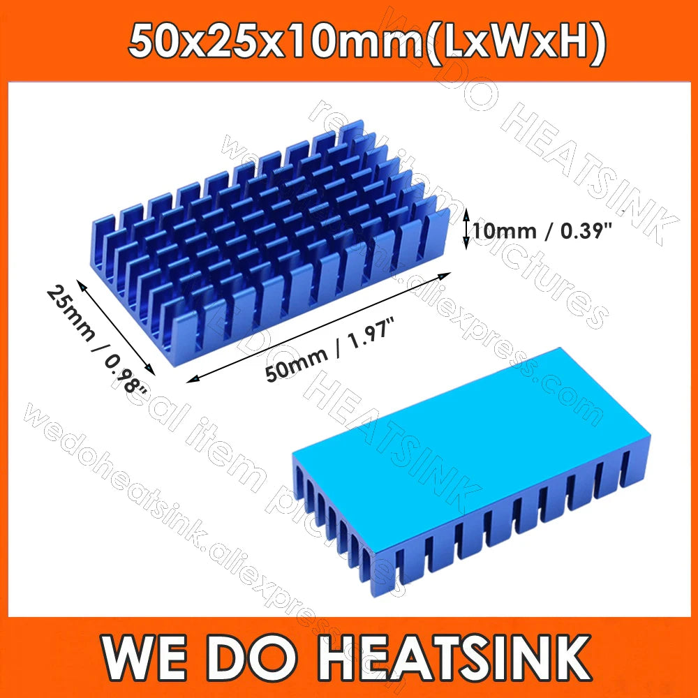 WE DO HEATSINK 50x25x10mm Heatsink Aluminum Black Anodize Heat Sink Cooler With Blue Thermal Pad