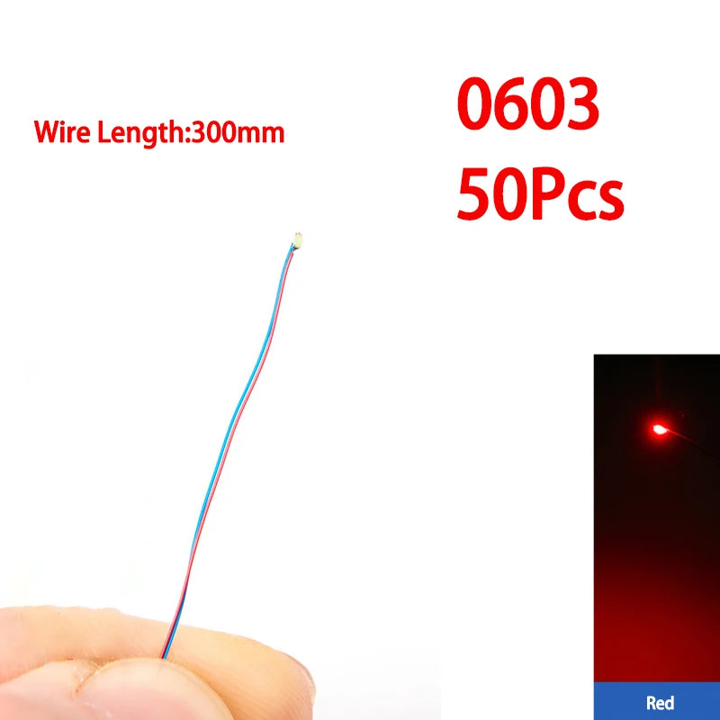 50pcs/bag 0402 0603 0805 1206 SMD Lamp Wired Micro Litz Led Pre-Soldered Chip Wired 30cm 3V DIY Railway Models Scenes Toy Light