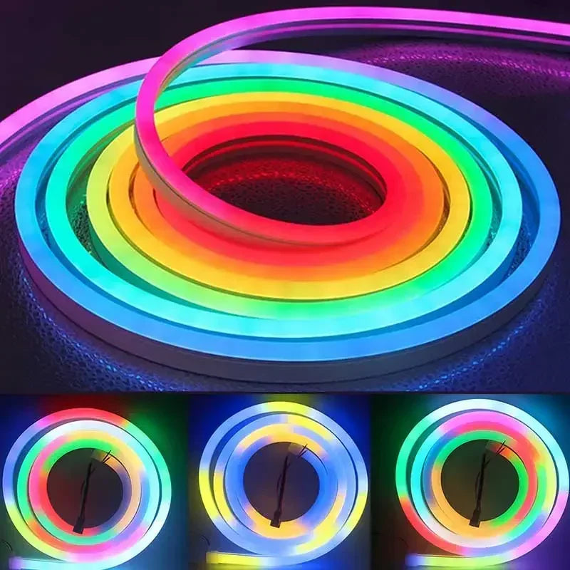 TUYA Neon LED Strip Lights Silicone Neon Rope Light 5-24V 84LEDs/M with Music Sync RGBIC Dreamcolor Chasing Strip Tape for Room