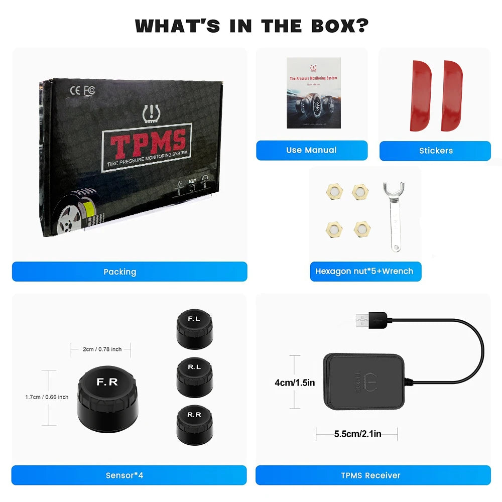 KEBIDUMEI Car Tire Pressure Monitor System USB Android TPMS For Navigation Player Temperature Warning Sensors Car Accessories