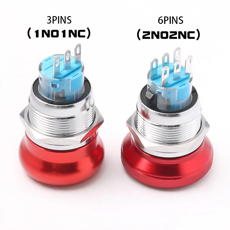 16/19/22mm Metal Emergency Stop Button Switch Stainless Steel Anti-slip Waterproof Rotation Socket 12/220V Stop Momentary