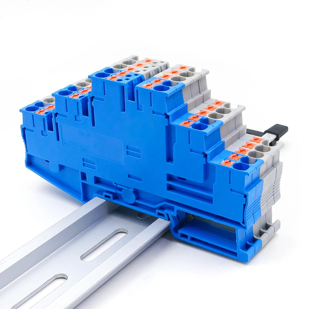 10Pcs PT 2.5-3L Three-Level Terminal Block 2.5mm² DIN Rail Compact Spring Clamp Electrical Connections