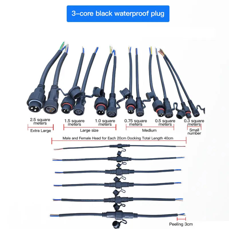 IP68 2 3 4 5 Pin 0.3/0.75/1.5 Square Waterproof Male Female Cable Connector Plug Butt Extension Line Outdoor LED Wire Connector
