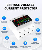 3 Phase Din Rail Voltmeter Ammeter Adjustable Over Under Voltage Current Limit Protection Monitor Relays Protector 63A 100A