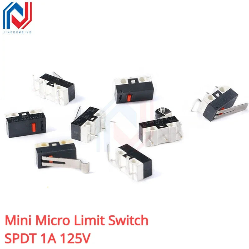 10Pcs Mini Micro Limit Switch NO NC 3 Pins PCB Terminals SPDT 1A 125V Roller Arc Lever Snap Action Push Microswitches