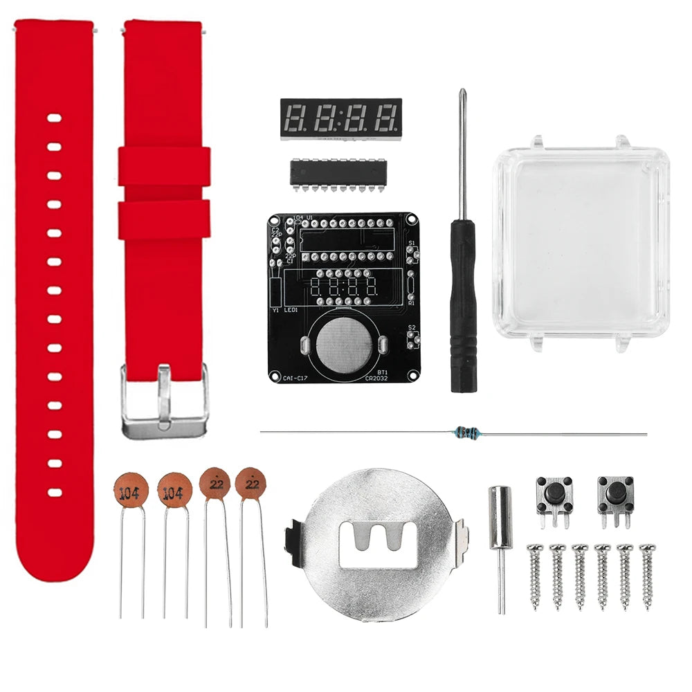 DIY Electronic Watch Kit 0.28'' LED Digital Tube Creative Watch Soldering Kit Microcontroller Watch Kit with Silicone Strap&Case