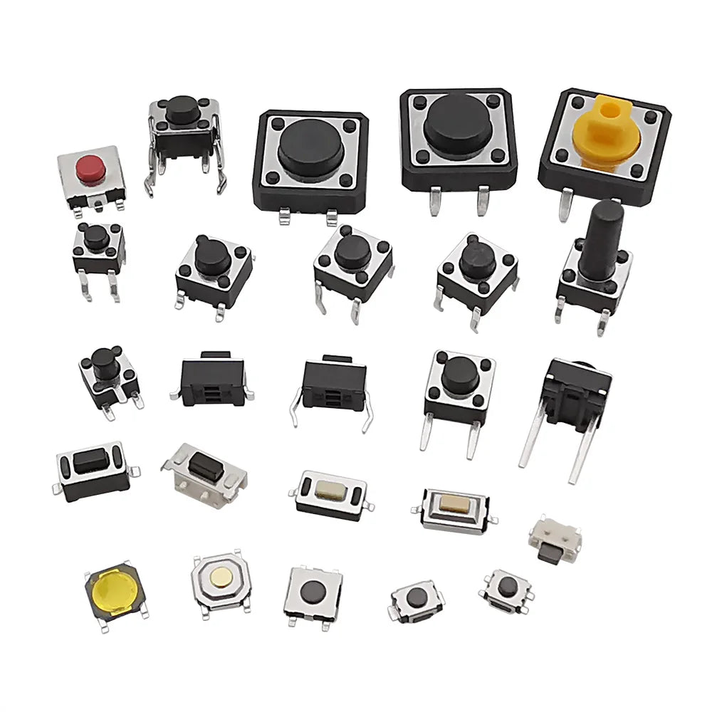 125Pcs 25 Types SMD DIP Micro Tact Push Button Switch Assorted Kit 2*4 3*6 4*4 6*6 12*12 Reset Mini Leaf Switches for Arduino