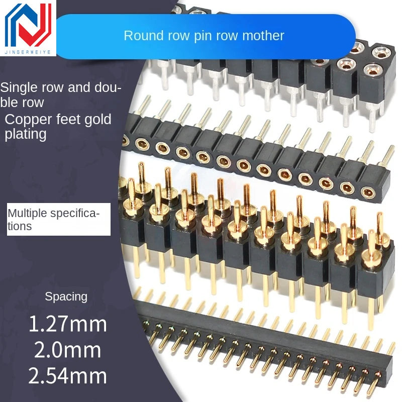1Pcs 1.27mm/2.0/2.54mm 1/2x40P Round Hole Round Needle Female Header Pin Row Connector Single Double Row Gold Plated Tin Plated