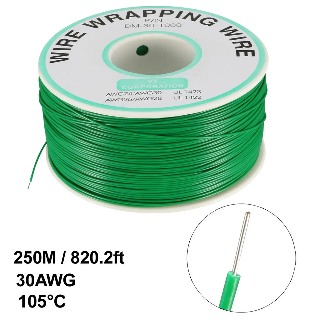 0.58mm Wire OD 200M 250M Electrical Wire Wrapping Wire Tin Plated Copper Wire PCB Solder Cable P/N DM-30-1000 30 AWG for Laptop