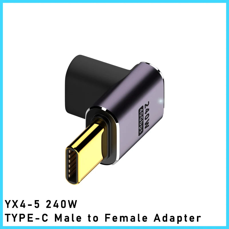 5A Type-C OTG Adapter 240W Fast Charging Data Converter USB4.0 40Gbps Support 8K 60Hz USB C 90/180 Degree Elbow Adapter