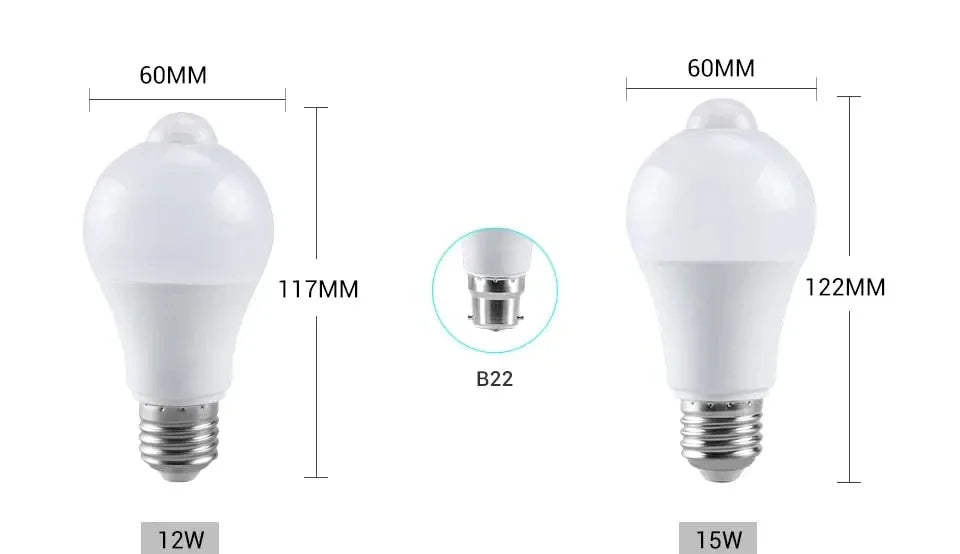 E27 B22 Motion Sensor LED Light Bulb PIR Motion Activated Dusk to Dawn Indoor Outdoor LED Light Bulb For Garage Front Door Porch