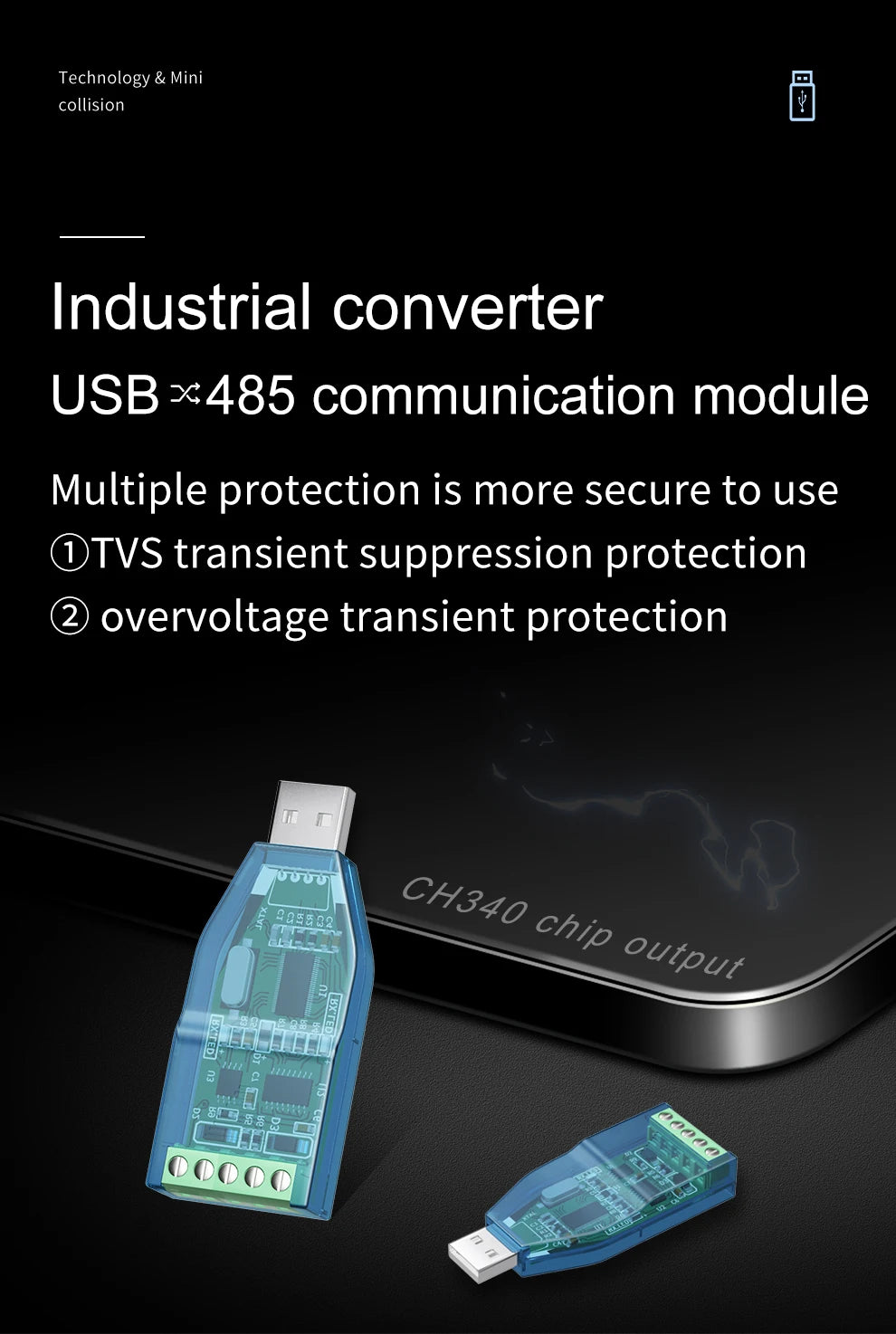 Industrial USB To RS485 Converter Upgrade Protection RS232 Converter Compatibility V2.0 Standard RS-485 A Connector Board Module