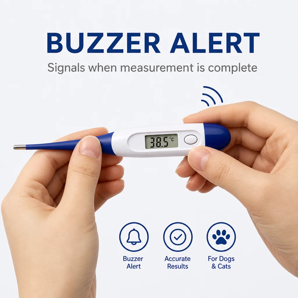 AiQUE Digital Pet Thermometer Fast Read Soft Tip Rectal Oral Temperature Meter for Dogs Cats Pets Memory Recall Veterinary Tool