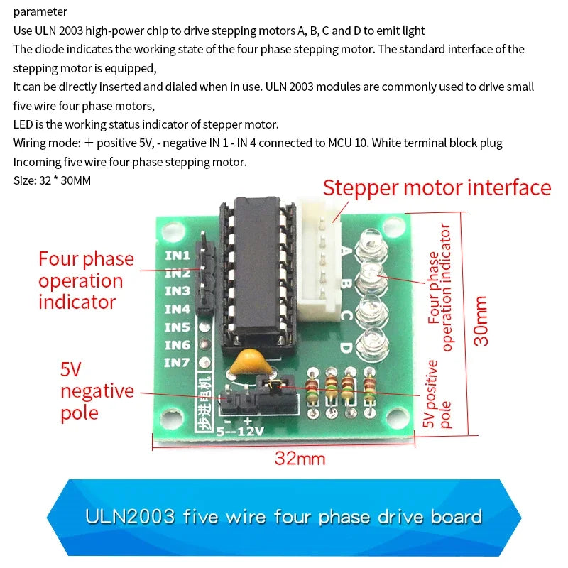1PCS 28BYJ4 Stepper Motor ULN2003 Driver Board 4-Phase 5-Wire 5V Stepper Motor Deceleration Motor Module PIC MCU DIY