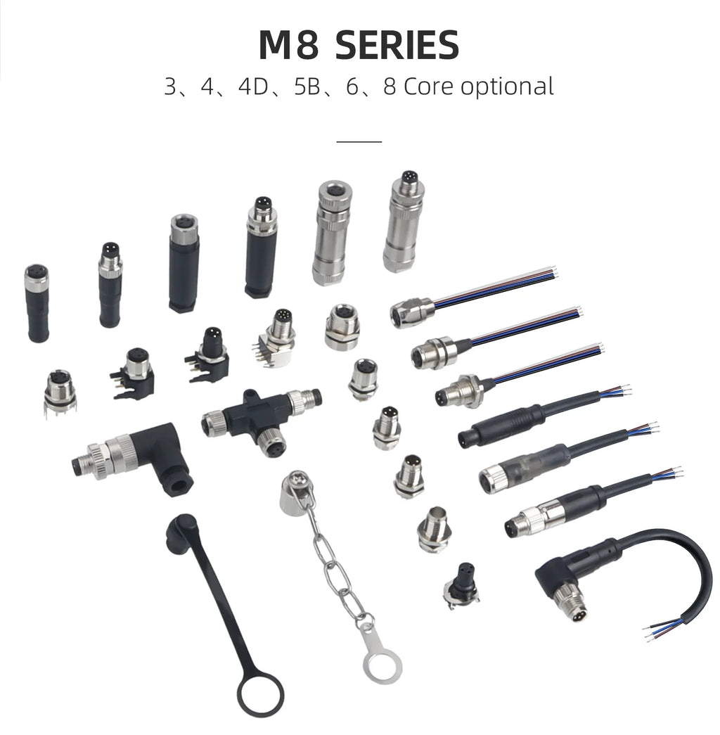 M8 IP67 Waterproof Circular Connector 3 4 5 6 8 Pin Front Rear Panel Mount Solder Industrial Socket Screw M8 M10 M11 M12