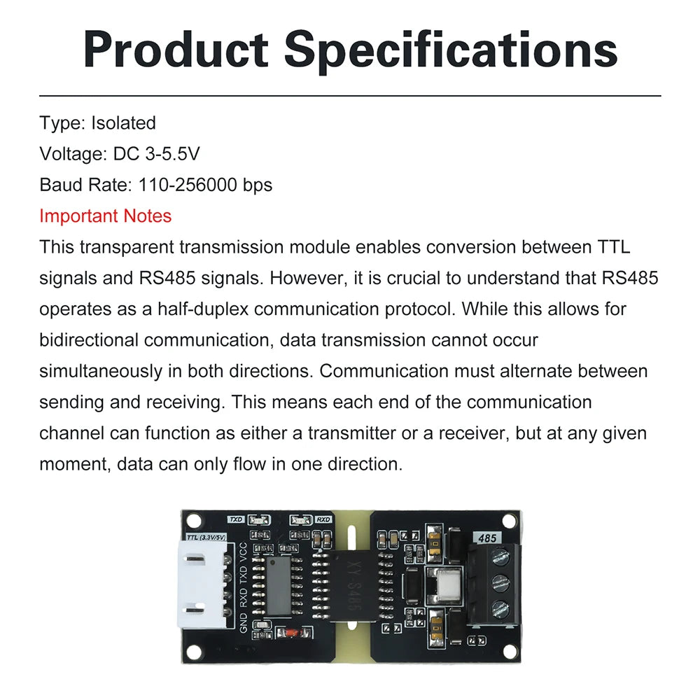 TTL to RS485 Converter Module with 16KV Isolation Voltage Automatic Flow Direction Control for Signal Conversion