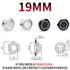 12/16/19/22/25/30mm Short Stroke Mini Waterproof Metal Push Button Switch Power Led Light Momentary 5/12/24/220V Black 1NO