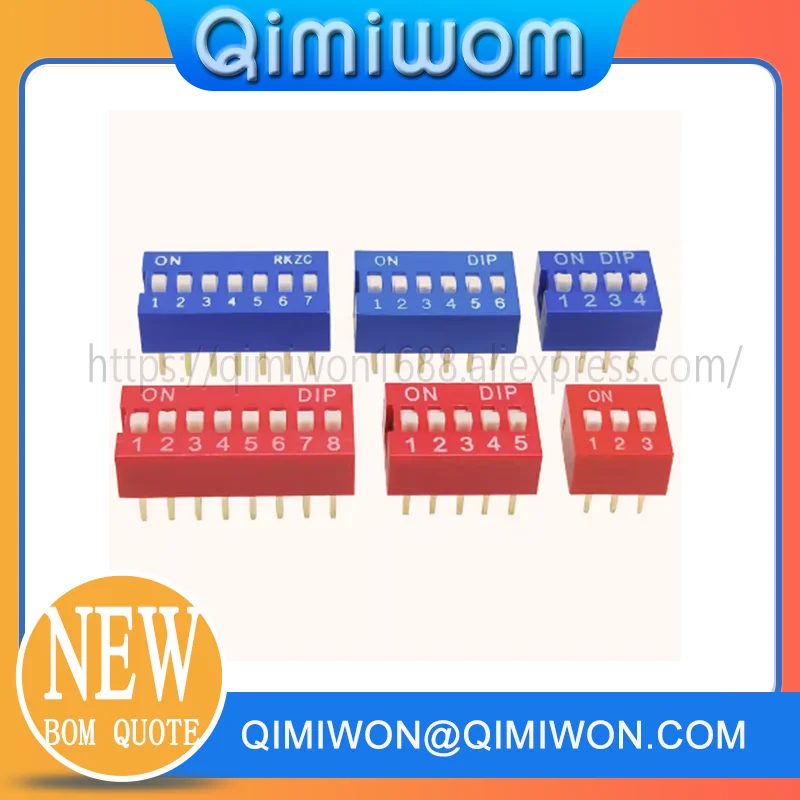 10PCS Red Blue Toggle Switch Spacing 2.54MM DIP Dial The Code Switch 1 2 3 4 5 6 7 8 9 10 12P