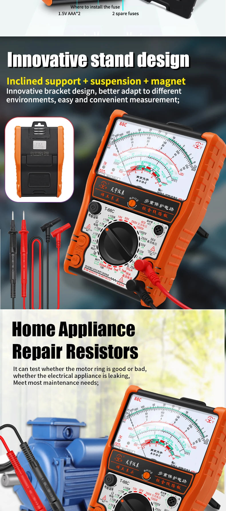 2025New Pointer Multimeter T88A T88B T88C AC/DC 2500V Volt-Ammeter Analog Multimetro Resistor Tester With Coat Electrician Tools