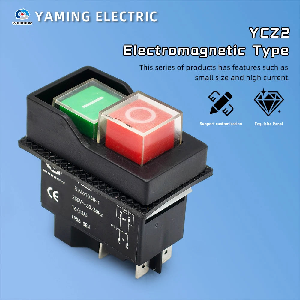 YCZ2 Electromagnetic Switch 4/5 Pin 110V/220V Momentary(Reset) On Off Red/green Push Button Emergency Stop Replace KJD17