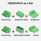 20pcs/20pairs 15EDG 2EDGK-3.81mm Female Straight  RA Male Wafer 300V8A 2P-24P PCB Phoenix Plug-in Wire Terminal Block Connector