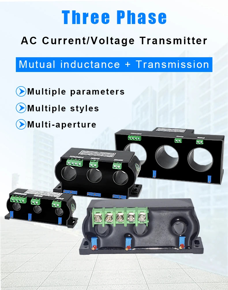 3ph AC Current Transmitter 4-20mA 0-20mA 0-5V 10V RS485 Output 3-phase Current Mutual Sensor Perforated Hall Current Transducer