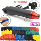 328/127pcs Heat Shrink Tube 2:1 Shrinkable Wire Shrinking Wrap Tubing Wire Connect Cover Protection with 300W Hot Air Gun
