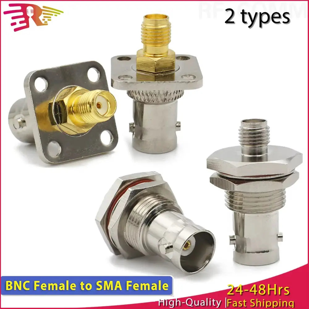 Q9 BNC Female to SMA Female Straight Connector Flange Bulkhead RF Coaxial Adapter 4 Holes Panel for WiFi Ham Radio Antenna 50ohm