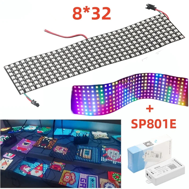 SP801E Led Controller Kit DC5V WS2812B RGB LED Pixel Panel Light 8x8 16x16 8x32 Digital Flexible Screen Individually Addressable