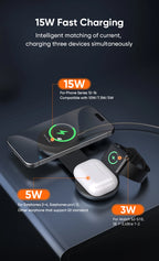 AUFU 3 in 1 Wireless Charging Station Fast Magnetic Foldable Travel Charger Station for iPhone 16 15 14 Pro Apple Watch Airpods