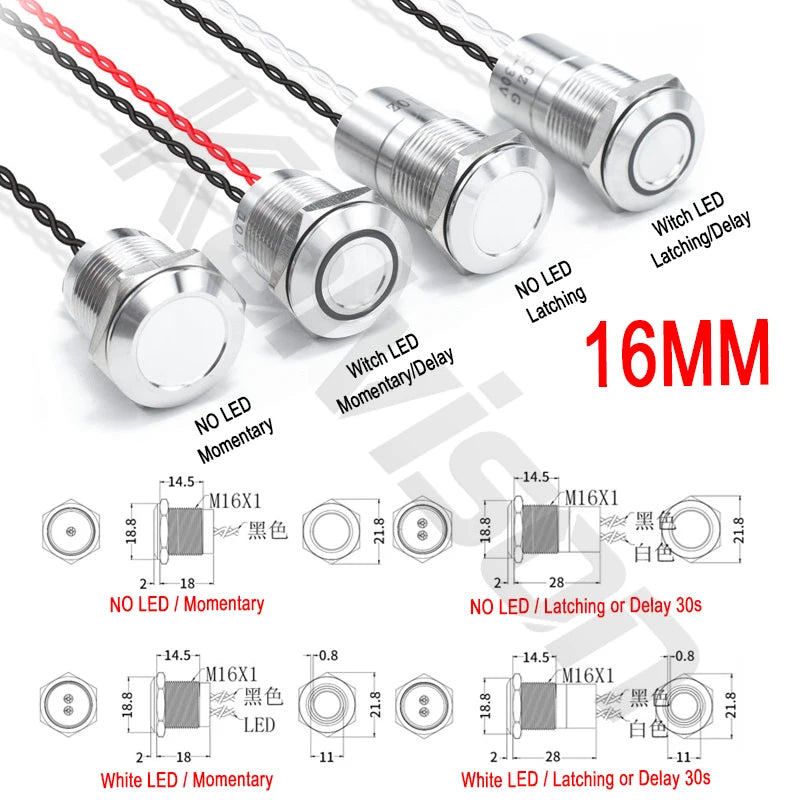 IP68 Piezo Switch 12/16/19/22/30mm Latching Waterproof Metal Touch Switch Stainless Steel Momentary Piezoelectric Ceramic Switch