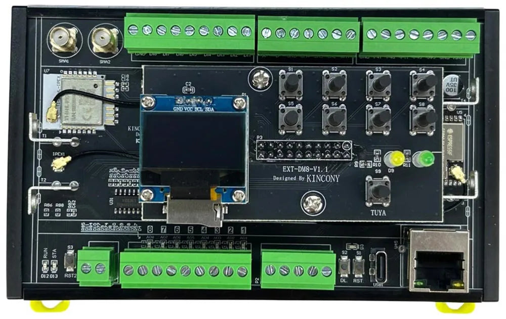 KinCony Tuya DM8 ESP32-S3 Dimmer Module Home Assistant ESPhome MQTT 8CH 0-10V Output 7 GPIOs 4 ADS1115 Input SD RTC Clock OLED