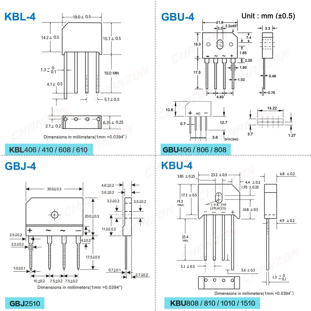 Diode Bridge Rectifier KBP206 KBP210 KBP310 KBL406 KBL410 KBL608 KBL610 KBU808 KBU810 KBU1010 KBU1510 GBU806 GBU808 GBJ2510 600V