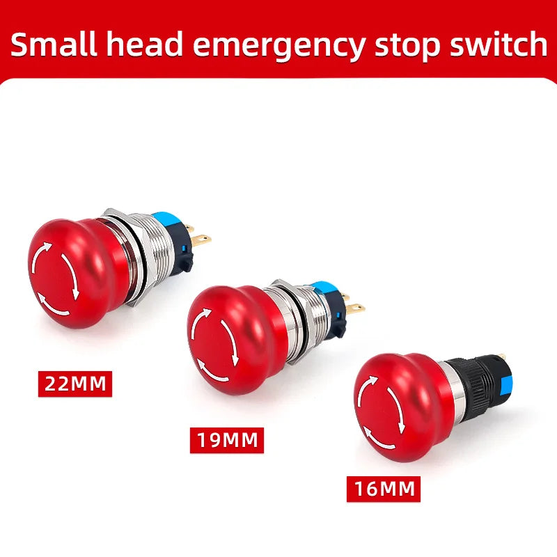 Metal Emergency Stop Button Switch 16/19/22mm Mushroom head Waterproof Stainless steel  Press Rotary Power off STOP 1NO1NC2NO2NC