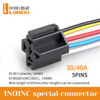 LANBOO High Current Car/Auto Relay 12V 24V 30A with 4PIN/5PIN Applications include lighting control and horn control.