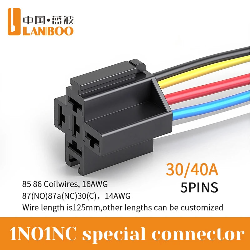 LANBOO High Current Car/Auto Relay 12V 24V 30A with 4PIN/5PIN Applications include lighting control and horn control.
