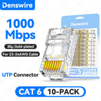 Denswire 100PCS CAT6A Cat6 Pass Through 8P8C RJ45 Modular Plug Network Connectors Unshielded/Shielded RJ45 Plug 30μ Gold-Plated
